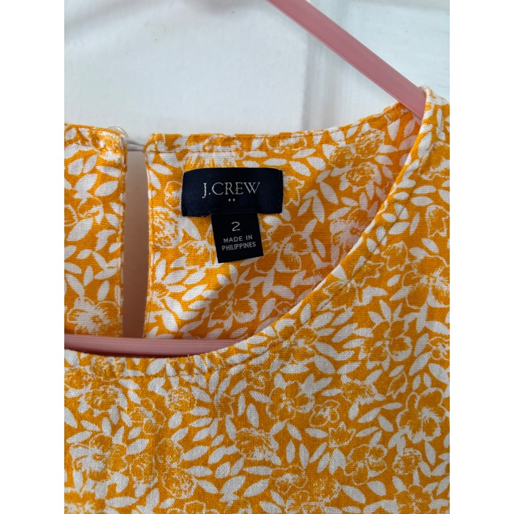 J.Crew Yellow Floral Ruffle Sleeve Tiered Linen Blend Mini Dress Size 2 Preppy - Picture 3 of 8